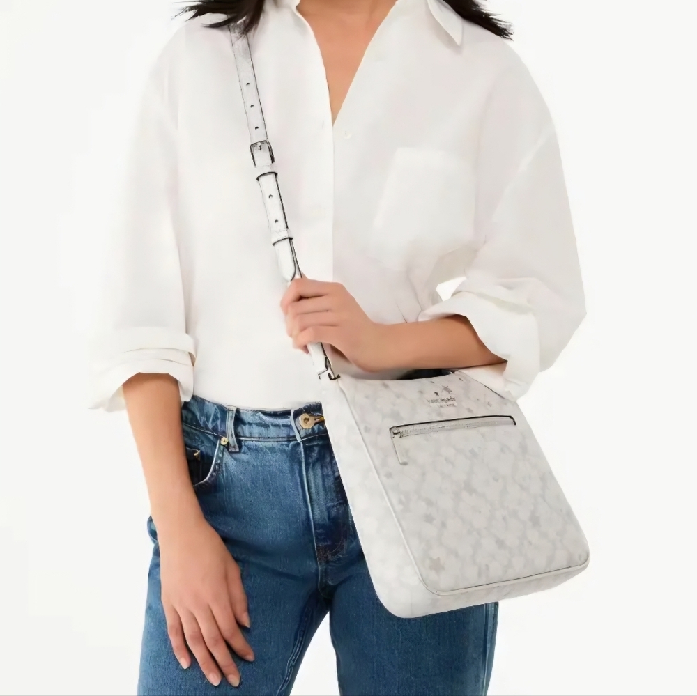 Kate Spade New York "Staci" Crossbody– Silver Flower & Star Print